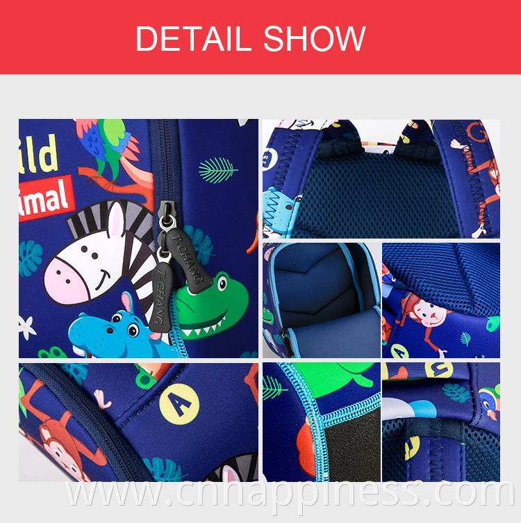 Ready to ship print animals boys neoprene schoolbag dinosaur cartoons unicorn backpack for kids